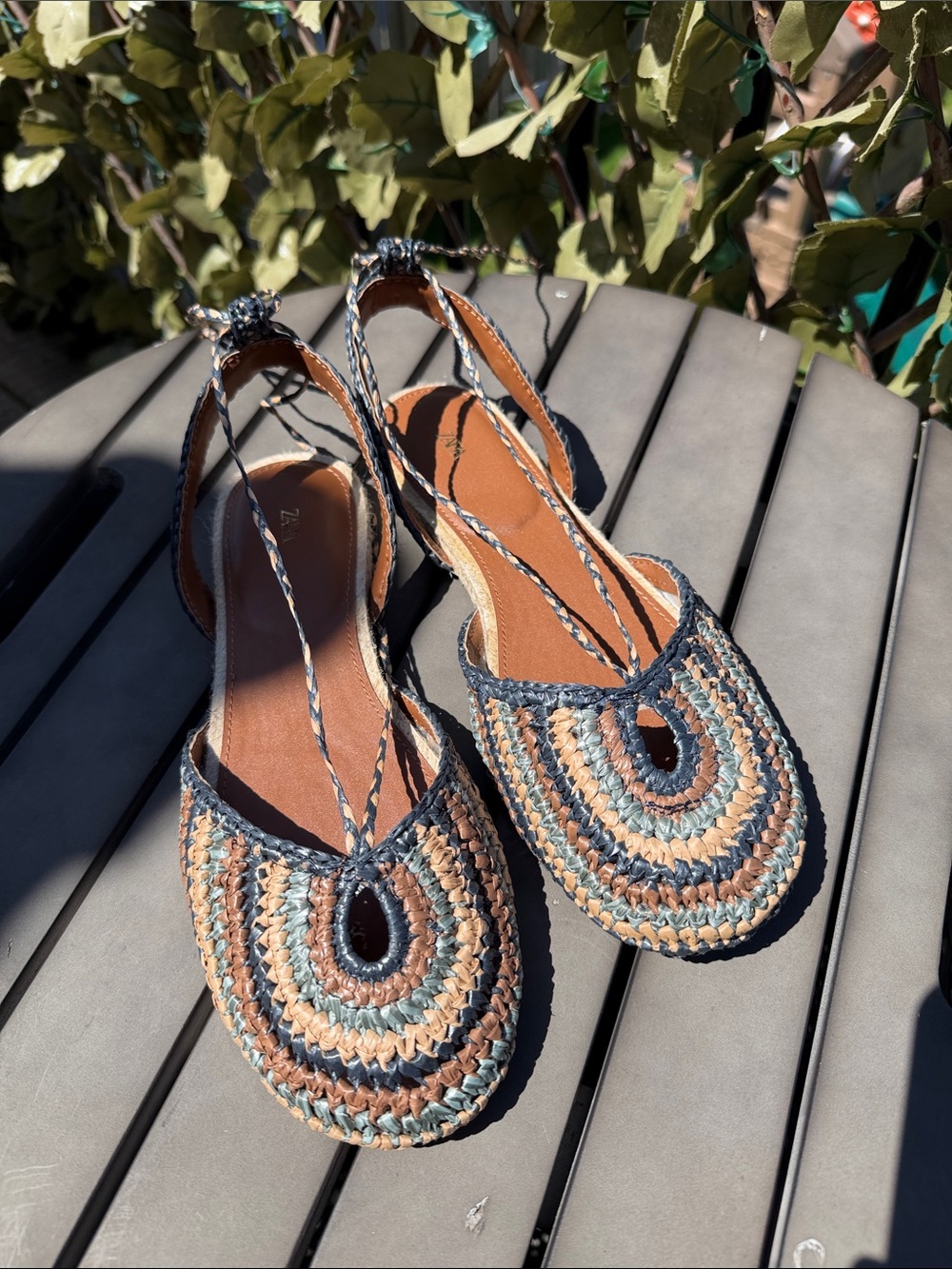 Zara Multicolor Woven Slingback Flats - leg lace up